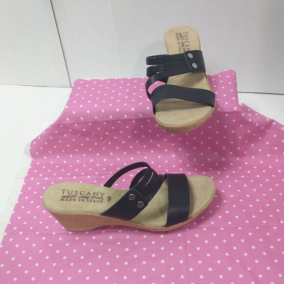 Tuscany By Easy Street Womens Allegro Black Wedge Sandals Size 7.5M - Picture 2 of 9